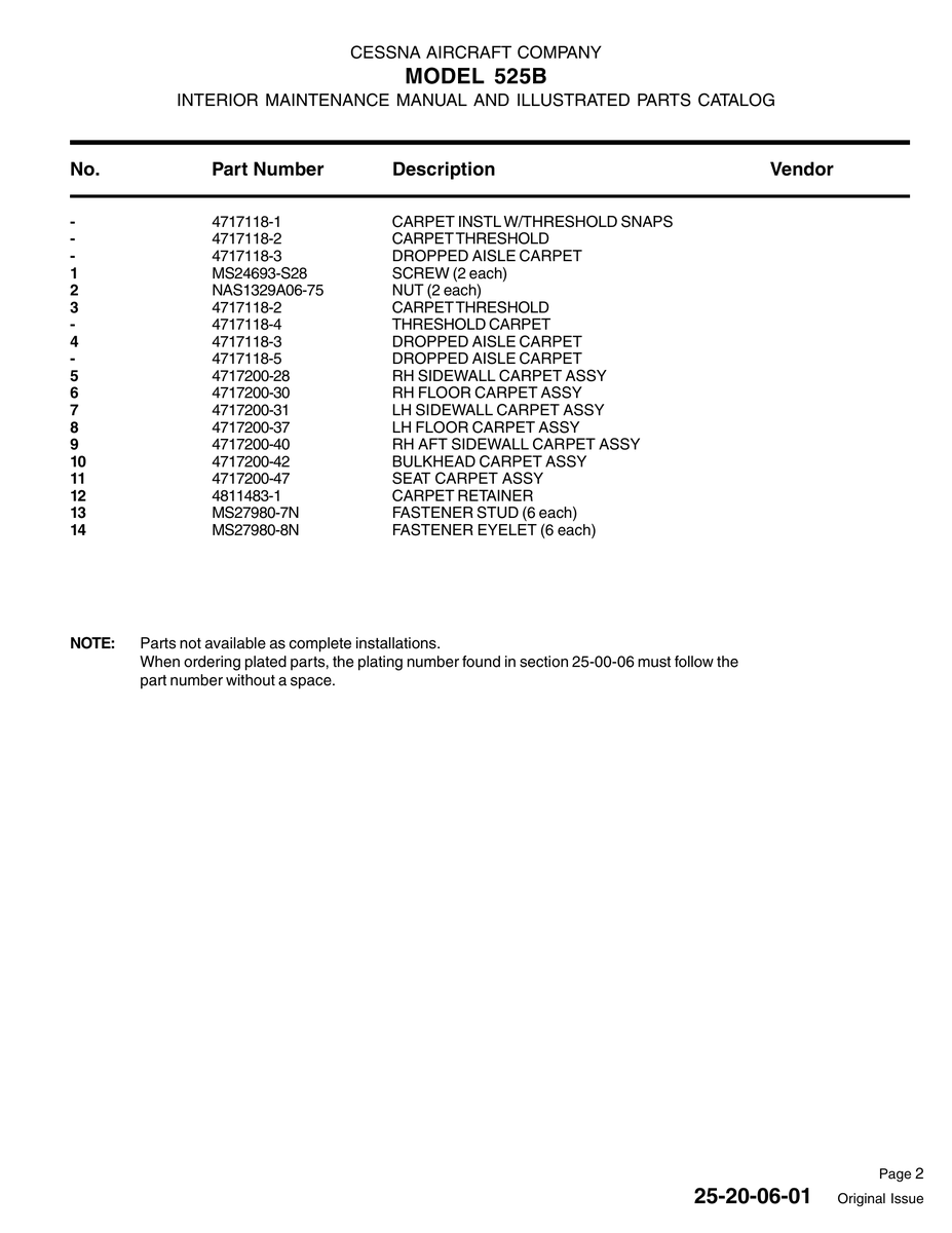 Aviation Part 4717200-31 for Cessna 525 Aircraft