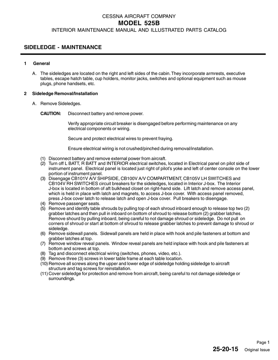 RH Switches circuit breakers for the sideledges, located in Interior J-box CB104V for Cessna 525 Aircraft