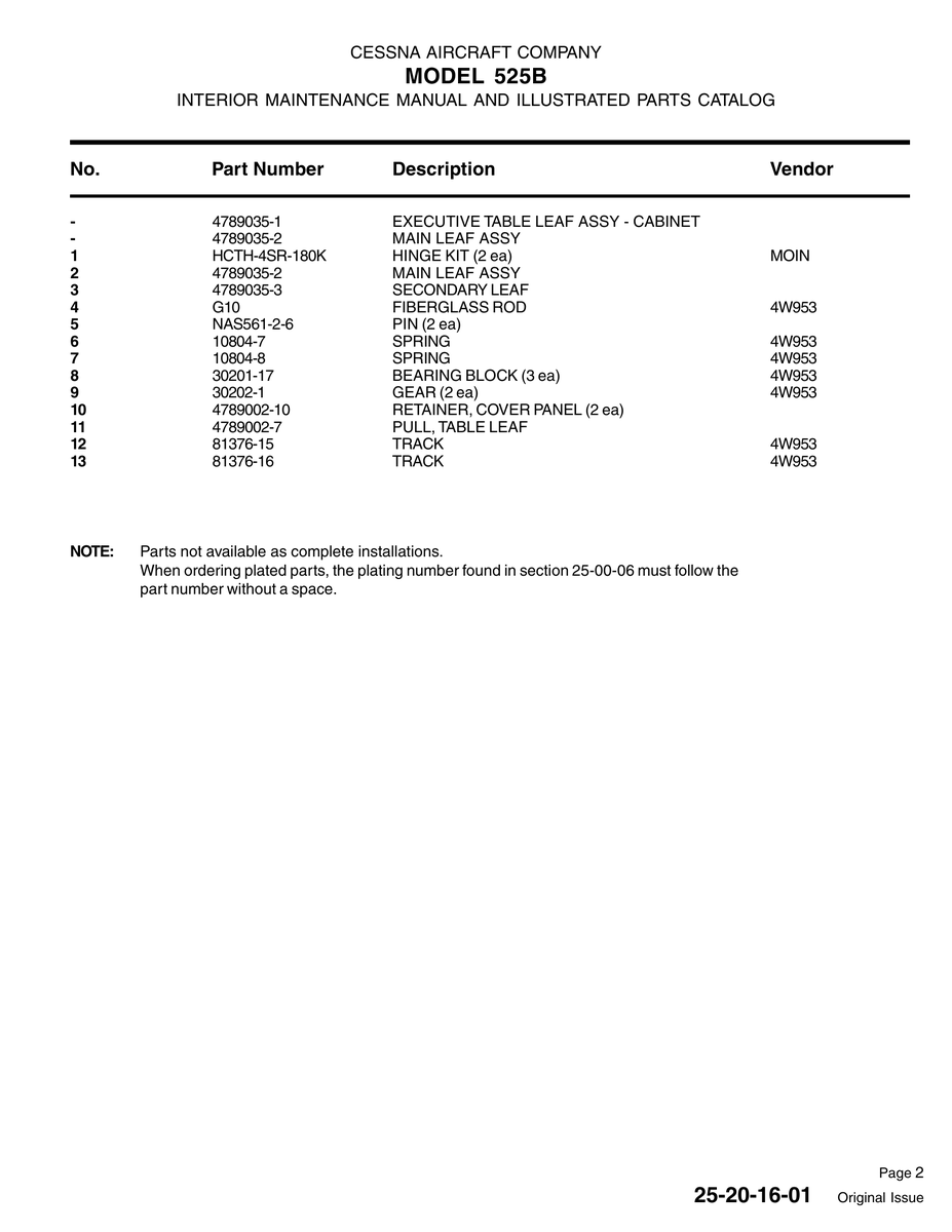Aviation Part 81376-16 for Cessna 525 Aircraft