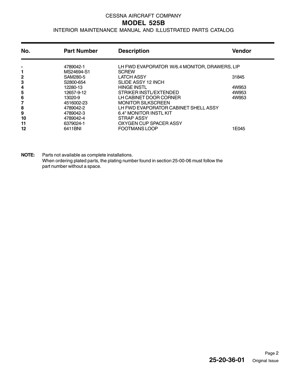 Aviation Part SAM280-5 for Cessna 525 Aircraft
