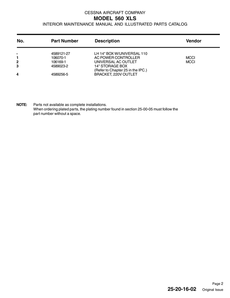 Aviation Part 4589256-5 for Cessna 560XL Aircraft