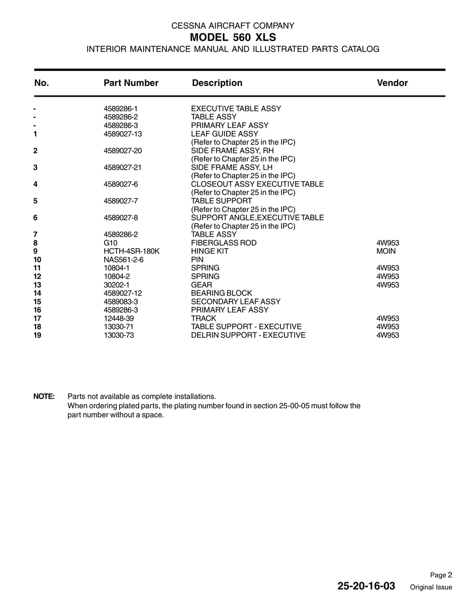 Aviation Part 4589027-6 for Cessna 560XL Aircraft