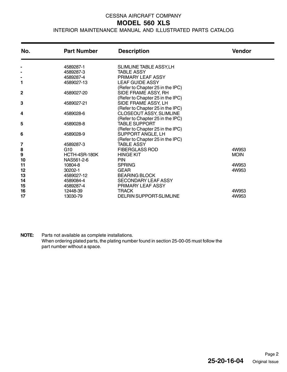 Aviation Part 13030-79 for Cessna 560XL Aircraft