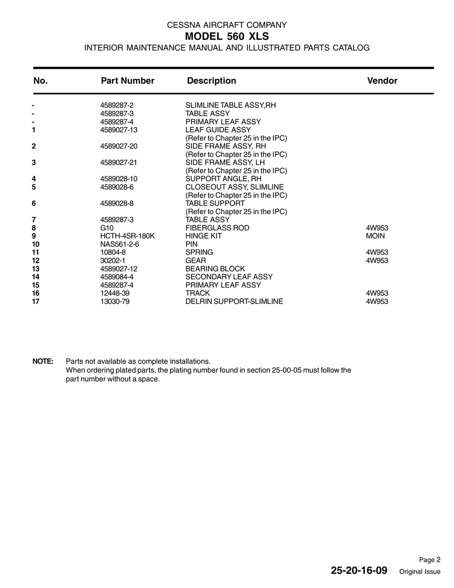 Aviation Part 4589028-10 for Cessna 560XL Aircraft