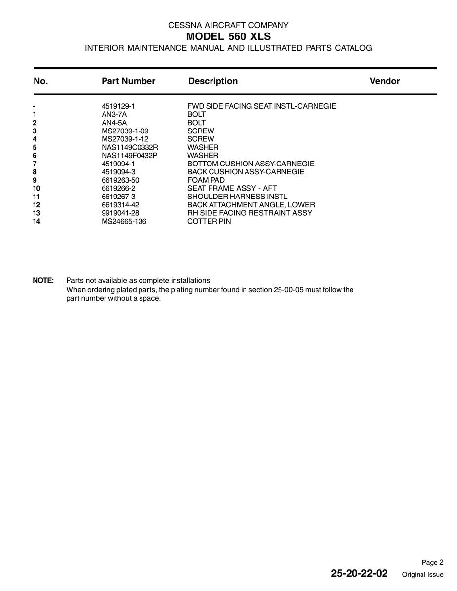 Aviation Part 9919041-28 for Cessna 560XL Aircraft