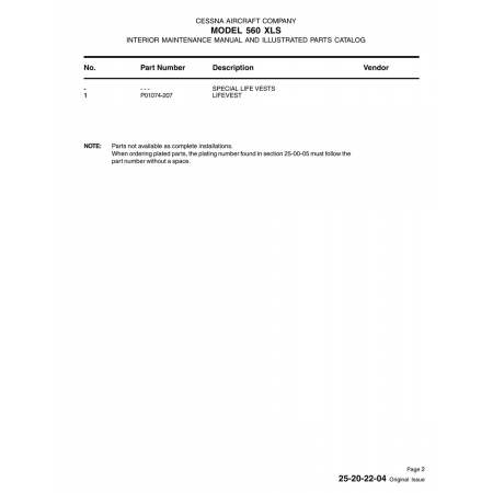 Aviation Part P01074-207 for Cessna 560 Aircraft Aviation Part P01074-207 for Cessna 560 Aircraft