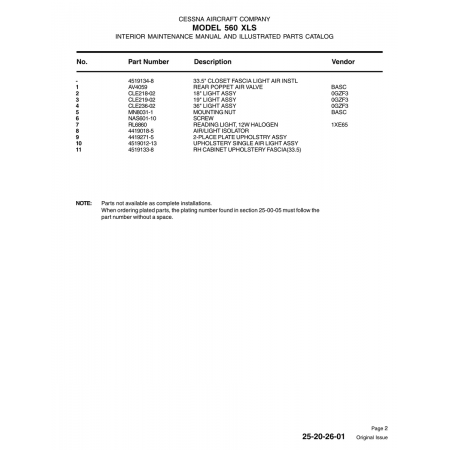 Aviation Part CLE219-02 for Cessna 560 Aircraft Aviation Part CLE219-02 for Cessna 560 Aircraft
