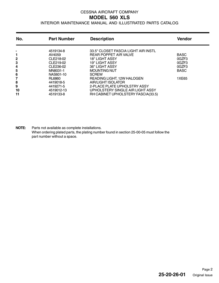 Aviation Part 4419271-5 for Cessna 560XL Aircraft