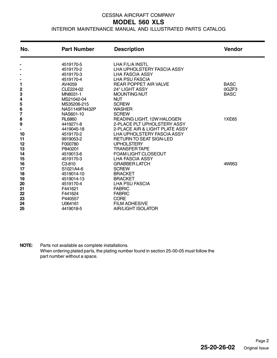 Aviation Part 4419045-18 for Cessna 560XL Aircraft