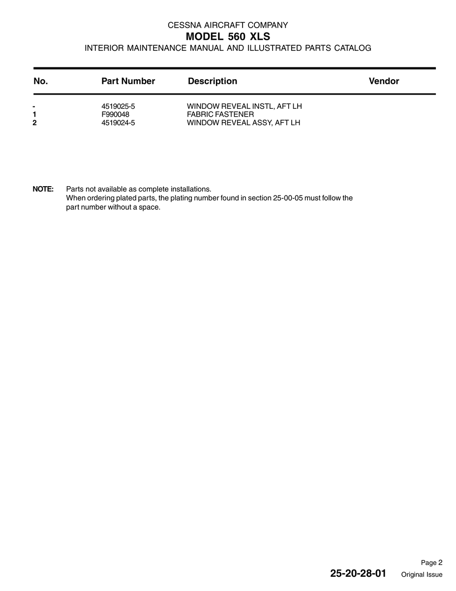 Aviation Part F990048 for Cessna 525 Aircraft