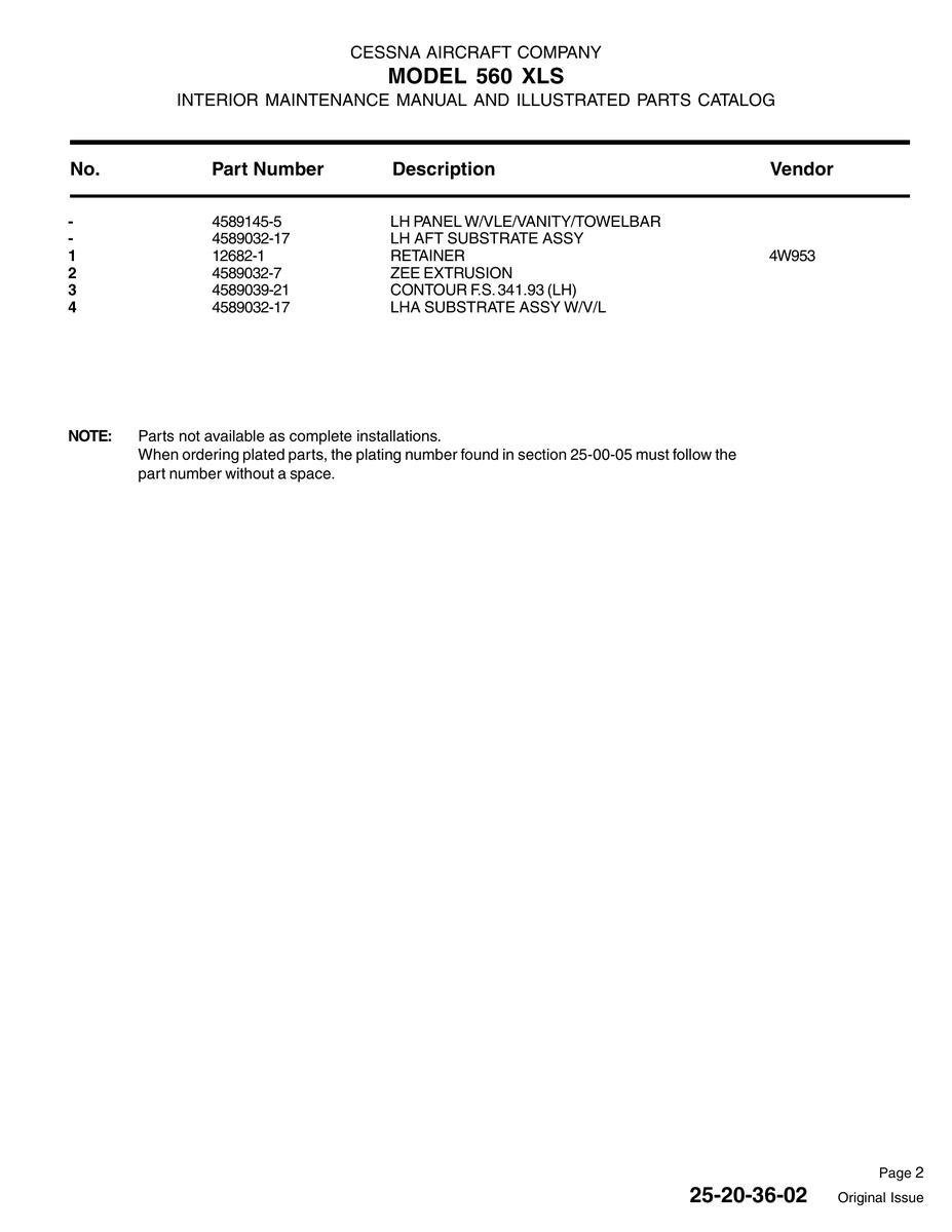Aviation Part 4589032-17 for Cessna 560XL Aircraft
