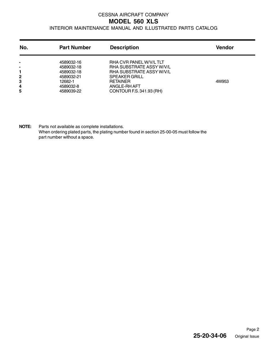 Aviation Part 4589032-8 for Cessna 560XL Aircraft
