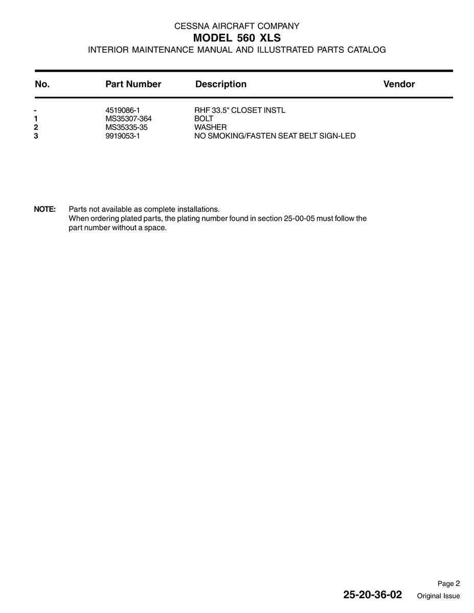 Military-Standard Aircraft Part MS35335-35 for Cessna 560XL Aircraft