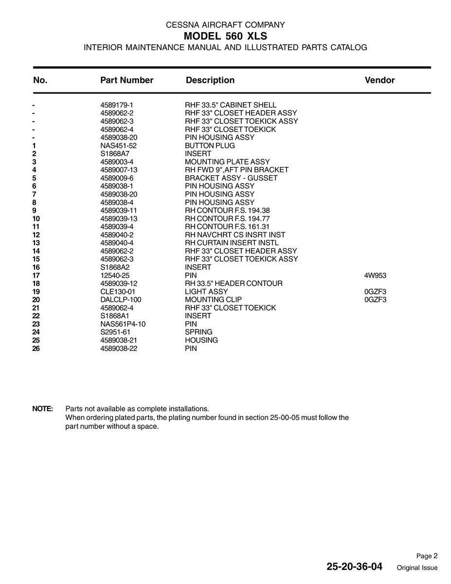 Aviation Part 4589039-13 for Cessna 560XL Aircraft