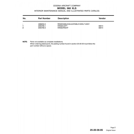Aviation Part 2055785-1 for Cessna 560 Aircraft Aviation Part 2055785-1 for Cessna 560 Aircraft
