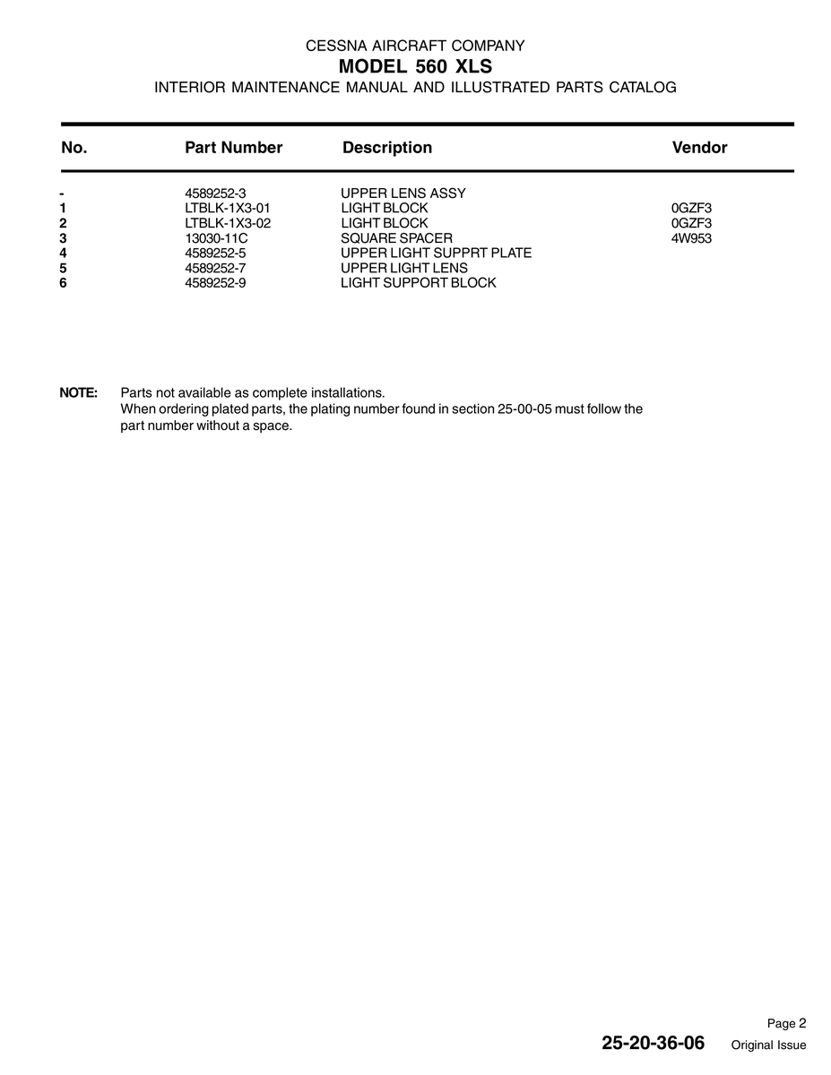 Aviation Part LTBLK-1X3-02 for Cessna 560XL Aircraft