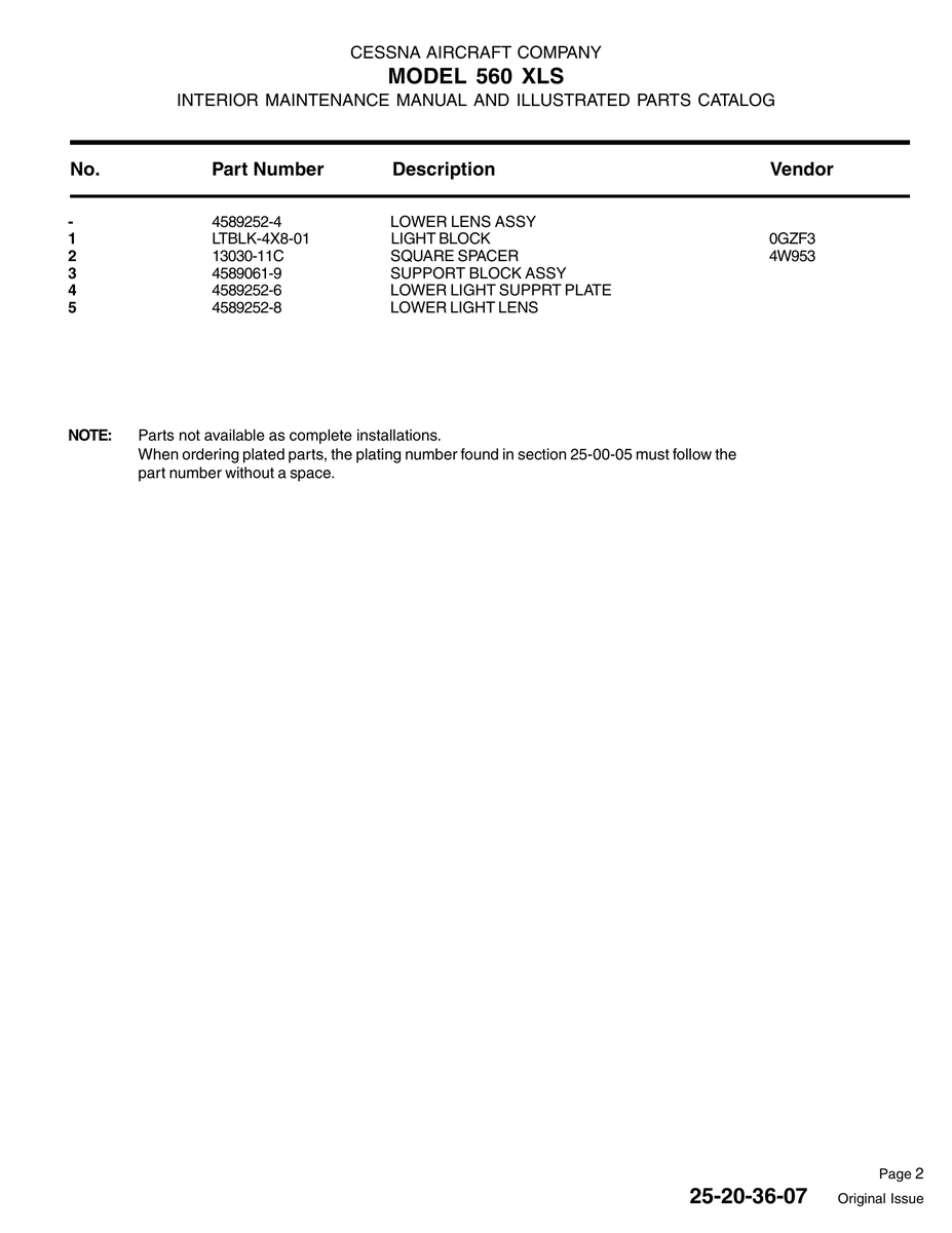 Aviation Part 4589252-8 for Cessna 560XL Aircraft