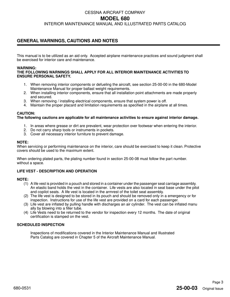 Original Issue 25-00-03 for Cessna 525B Aircraft