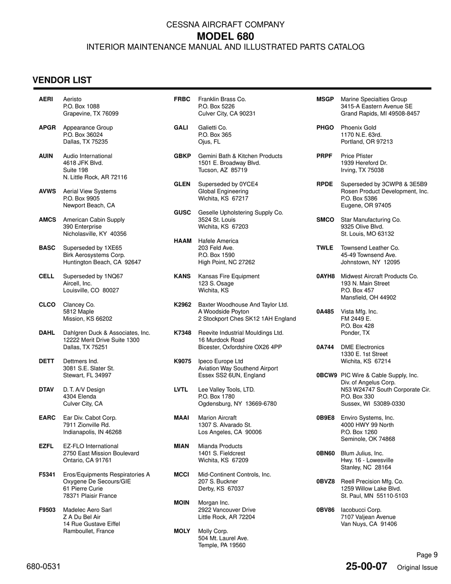 Aviation Part F5341 for Cessna 525B Aircraft