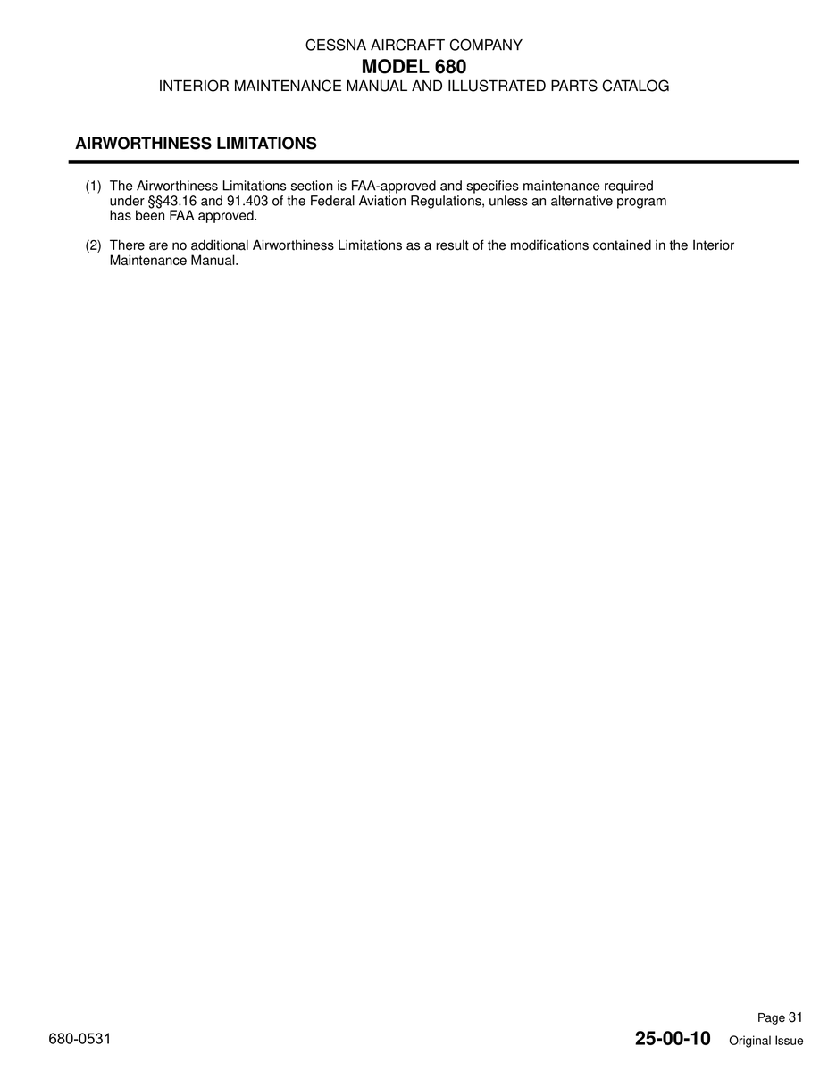 Original Issue 25-00-10 for Cessna 525B Aircraft