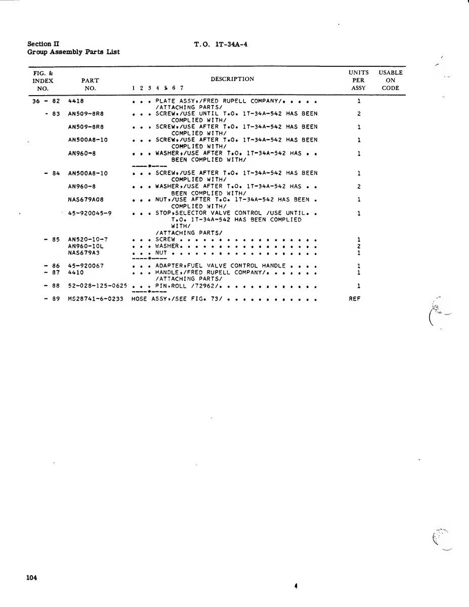 Military-Standard Aircraft Part MS28741-6-0233 for Beechcraft T34 Mentor Aircraft