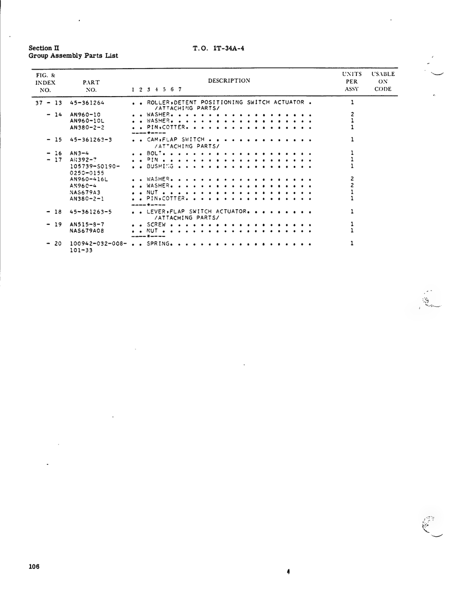 Aviation Part 45-361262-3 for Beechcraft T34 Mentor Aircraft