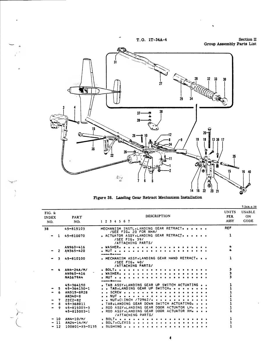 Aviation Part T-34A-4-38 for Beechcraft T34 Mentor Aircraft