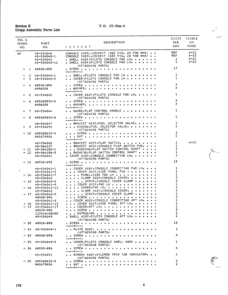 Aviation Part 45-534041-3 for Beechcraft T34 Mentor Aircraft