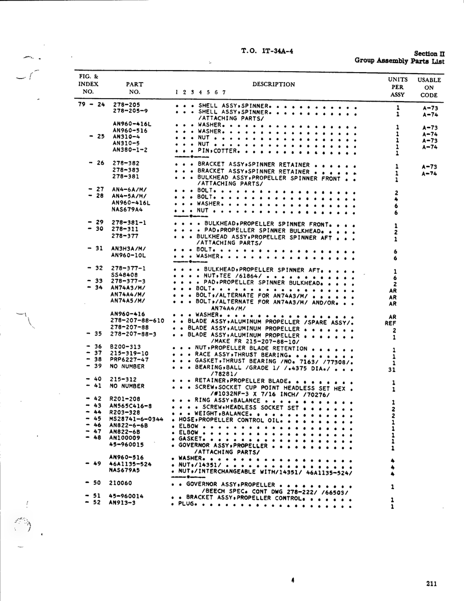 Aviation Part 278-207-88-3 for Beechcraft T34 Mentor Aircraft