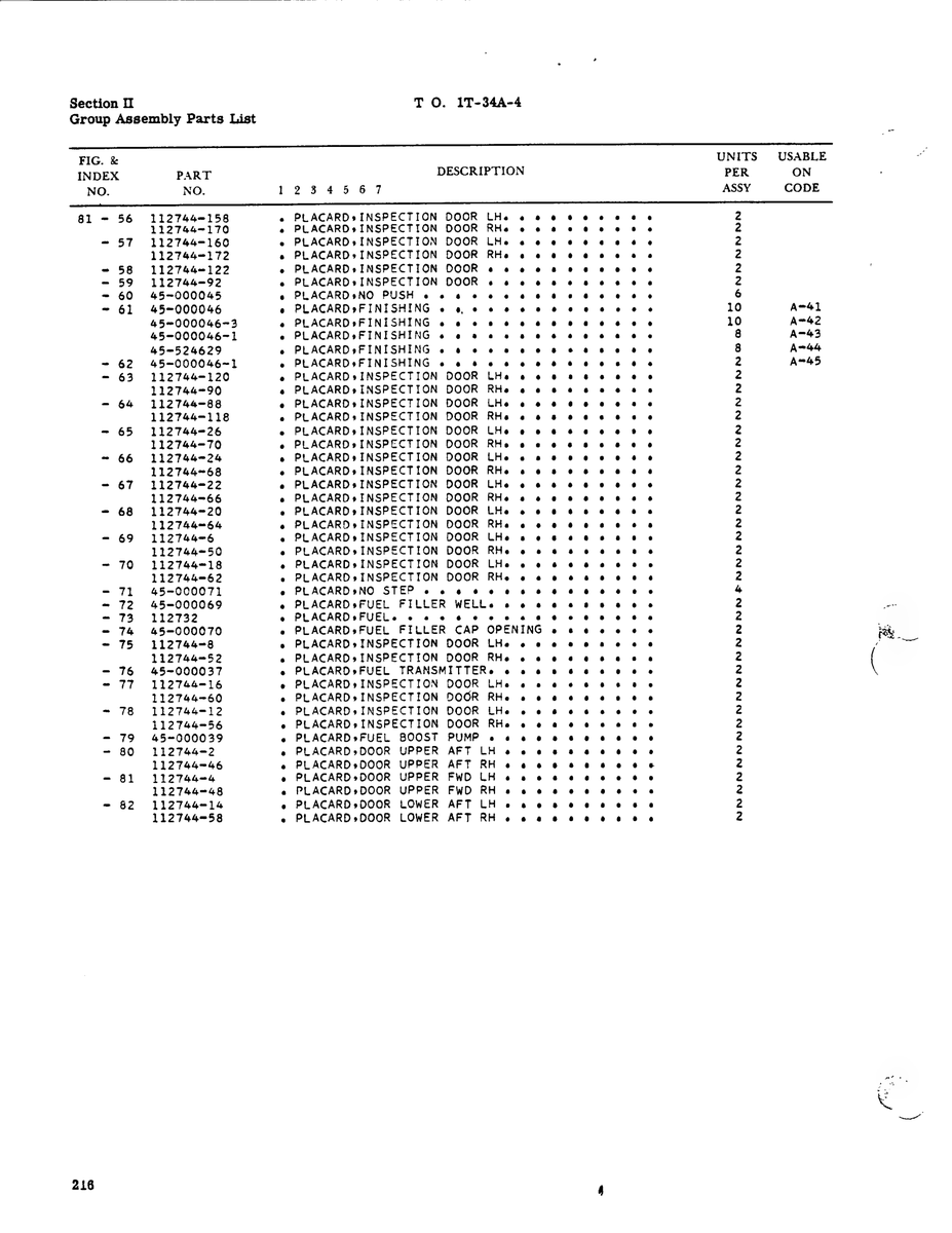 Aviation Part 112744-56 for Beechcraft T34 Mentor Aircraft