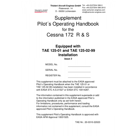 Pilot´s Operating Handbook Supplement 20-0310-22023 for Cessna 172 Aircraft Pilot´s Operating Handbook Supplement 20-0310-22023 for Cessna 172 Aircraft