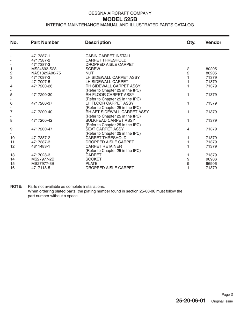 Aviation Part 4717097-5 for Cessna 525 Aircraft