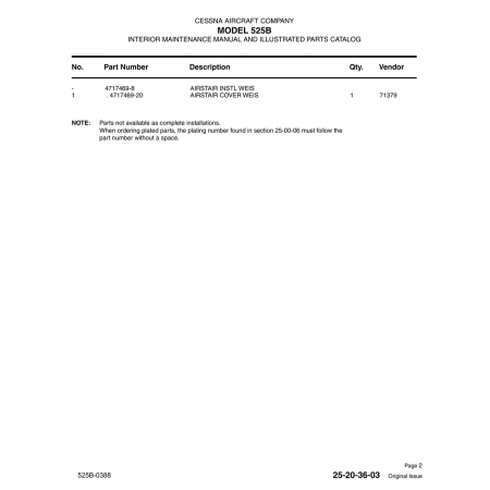 Aviation Part 4717469-8 for Cessna 525B Aircraft