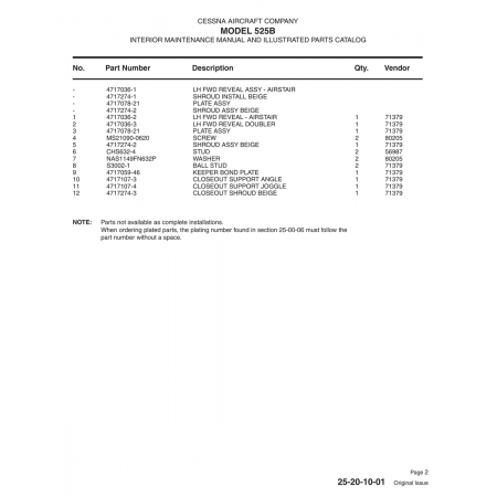 Aviation Part 4717107-4 for Cessna 525B Aircraft