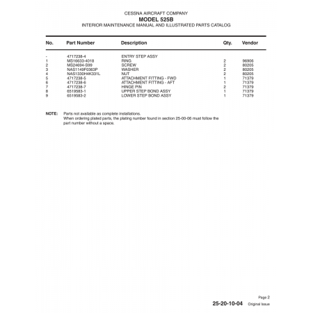 Aviation Part 4717238-7 for Cessna 525B Aircraft Aviation Part 4717238-7 for Cessna 525B Aircraft