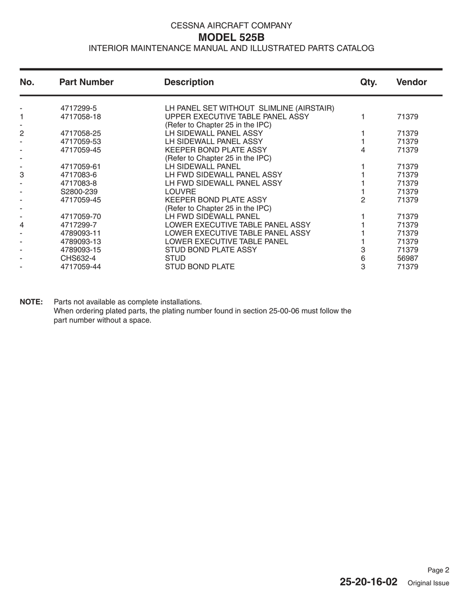 Aviation Part 4717059-53 for Cessna 525 Aircraft
