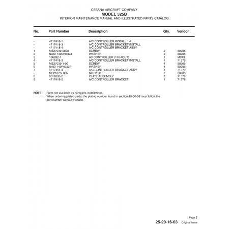 Aviation Part 4717418-1 for Cessna 525B Aircraft Aviation Part 4717418-1 for Cessna 525B Aircraft