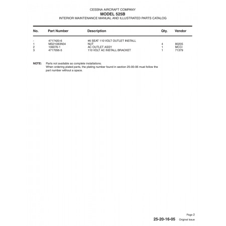 Aviation Part 4717420-6 for Cessna 525B Aircraft Aviation Part 4717420-6 for Cessna 525B Aircraft