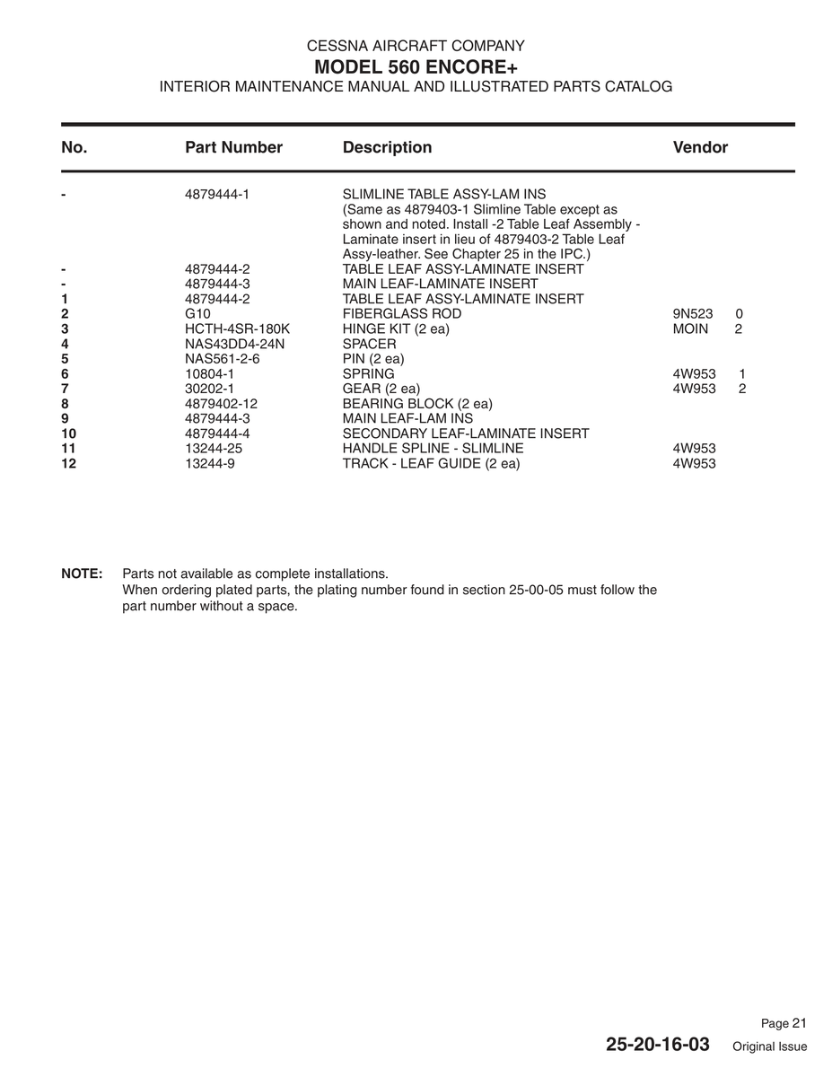 Aviation Part 13244-25 for Cessna 560XL Aircraft
