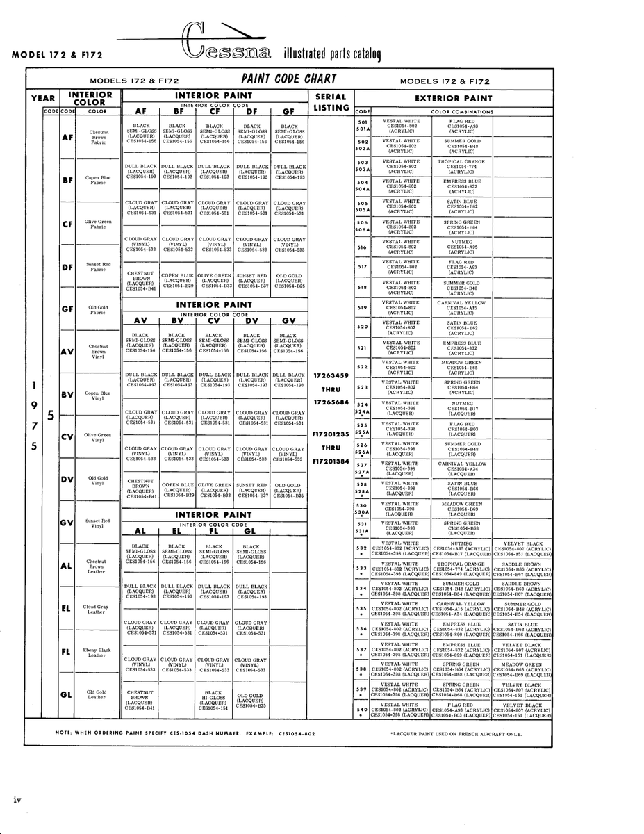 Aviation Part CES1054-807 for Cessna 172 Skyhawk Aircraft
