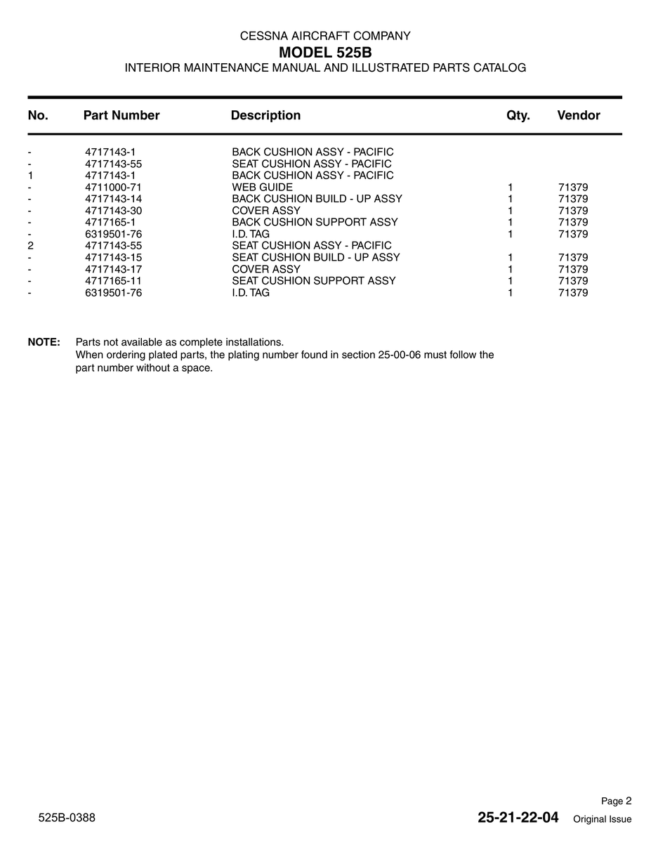 Aviation Part 4717143-15 for Cessna 525 Aircraft