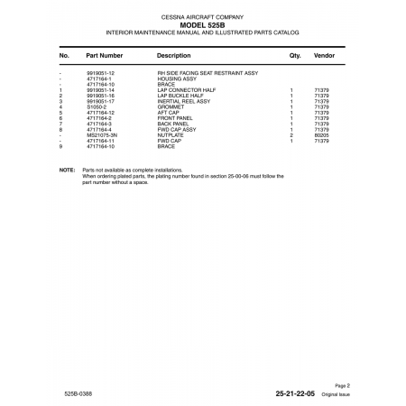 Aviation Part 4717164-10 for Cessna 525B Aircraft Aviation Part 4717164-10 for Cessna 525B Aircraft