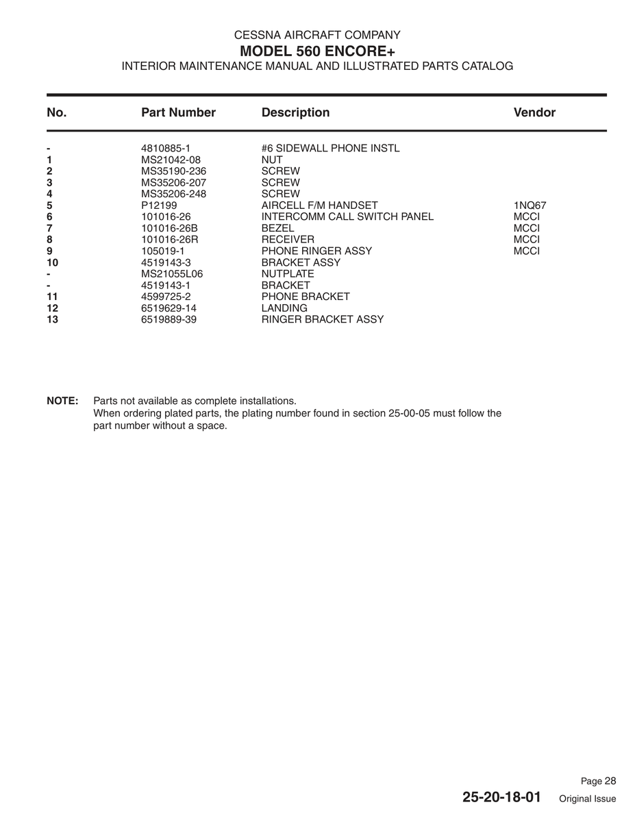 Pan-Head Machine Screw MS35206-207 for Cessna 560 Aircraft