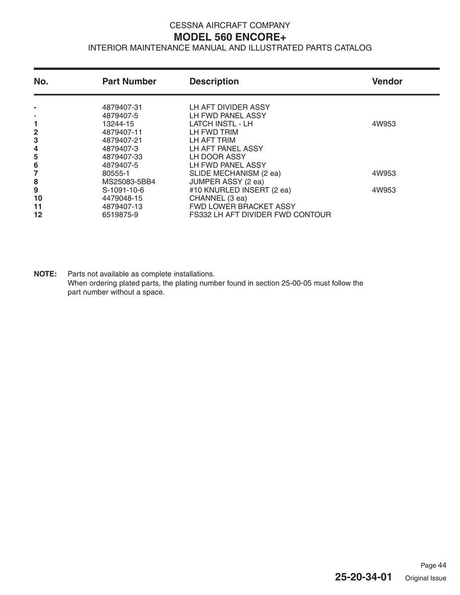 Aviation Part 4479048-15 for Cessna 560 Aircraft