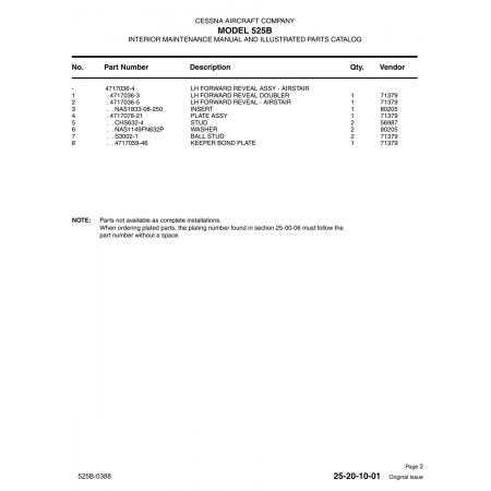 Insert NAS1833-08-250 for Cessna 525B Aircraft
