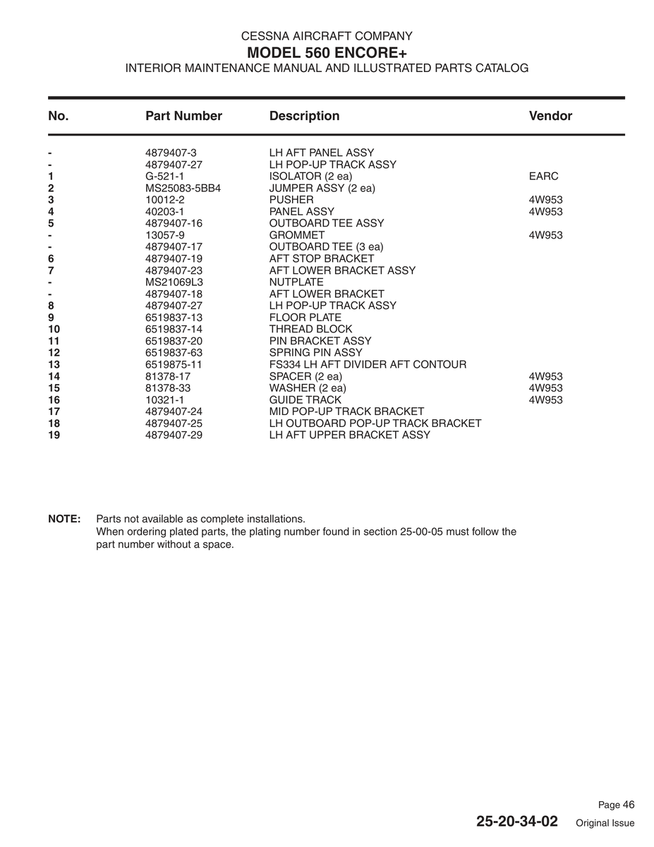 Aviation Part 81378-17 for Cessna 560 Aircraft