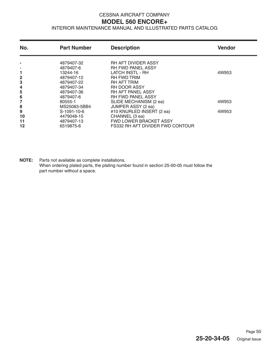 Aviation Part 4879407-6 for Cessna 560XL Aircraft