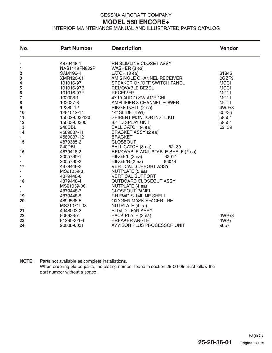 Aviation Part SAM196-4 for Cessna 560 Aircraft