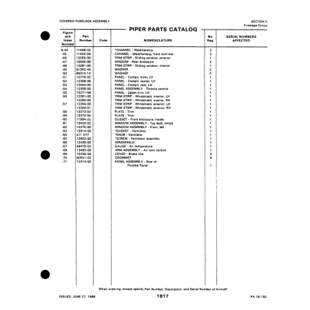 Aviation Part 12264-01 for Piper PA-18-150 Aircraft Aviation Part 12264-01 for Piper PA-18-150 Aircraft