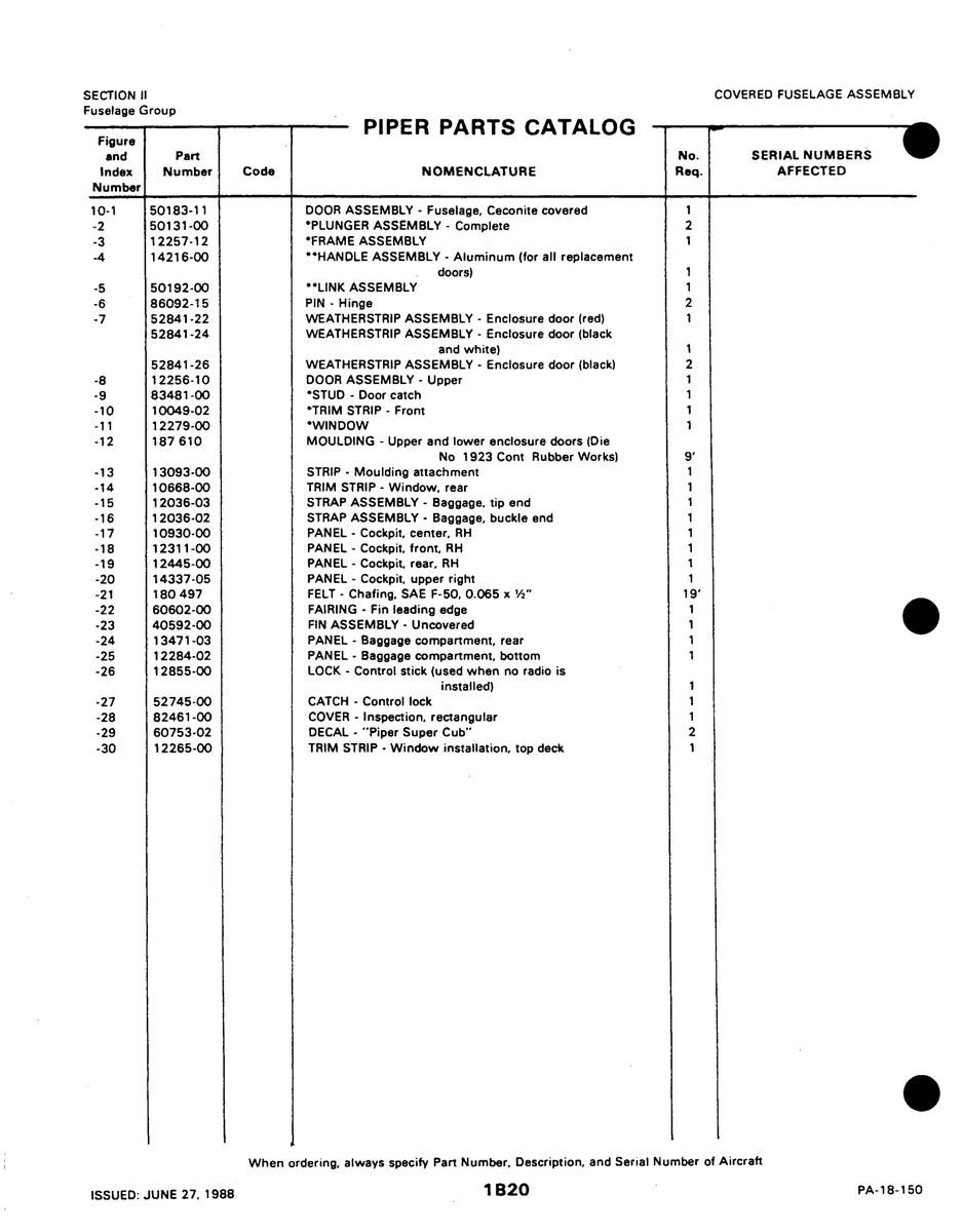 Aviation Part 50183-1 for Piper PA-18-150 Aircraft